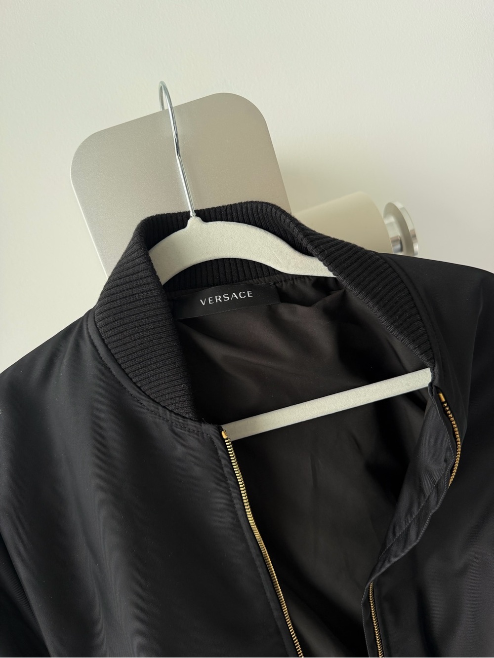 Versace Black Bomber Jacket with Gold Zip Detail - Picture 3 of 4